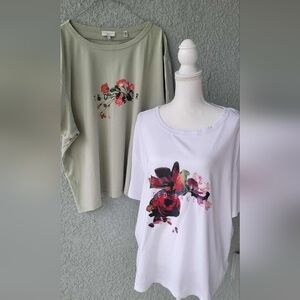 2 For $25 Ted Baker Women's Floral Print Tops - White and Green
